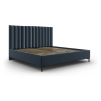 Tmavomodrá čalúnená dvojlôžková posteľ s úložným priestorom s roštom 200x200 cm Casey – Mazzini 