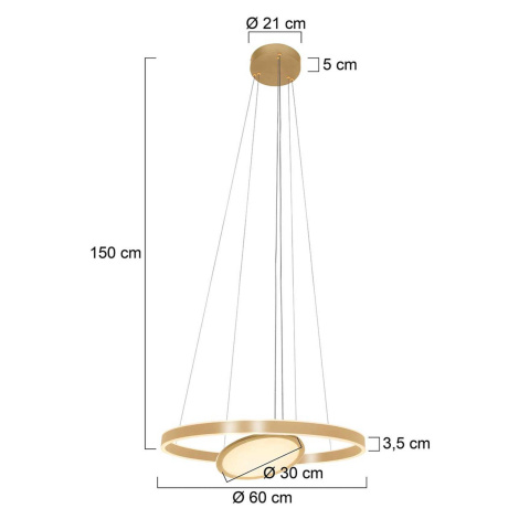 LED závesné svietidlo Ringlux 3-pl. Ø 60 cm zlatá Steinhauer BV