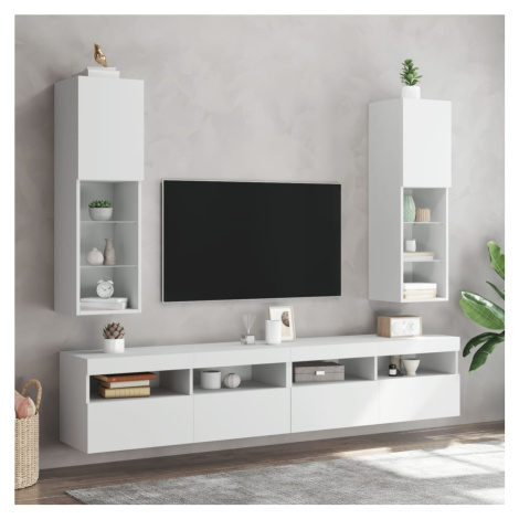 vidaXL TV skrinky s LED svetlami 2 ks biele 30,5x30x102 cm