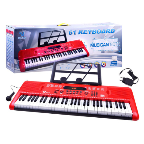 Klávesy keyboard s mikrofónom 61 kláves červené