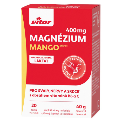 VITAR Magnézium 400 mg + vitamín B6 + vitamín C s príchuťou mango 20 sáčkov Vitar Veteriane