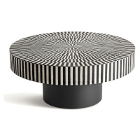 Estila Luxusný art deco čierno biely okrúhly konferenčný stolík Caderina s ozdobnou intarziou s 