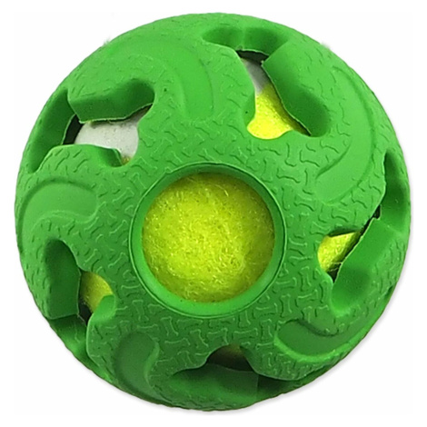 Lopta DF gumová s tenisákom zelená 5cm Dog Fantasy