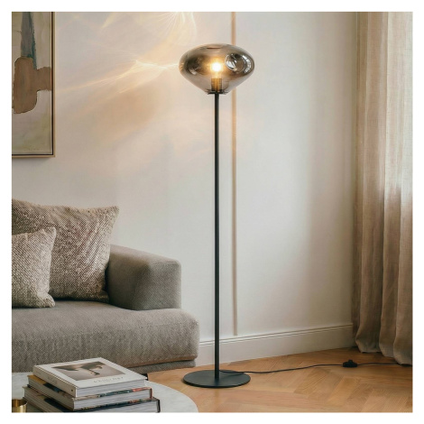 Lindby stojaca lampa Lelia, dymovo sivá, sklo, kov, 150 cm