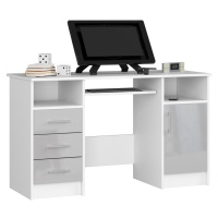 Volně stojící psací stůl Ana 124 cm bílý/šedý - lesk