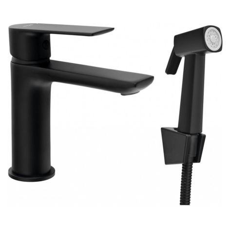 AQUALINE - Umývadlová stojánkova batéria s bidetovou sprškou, čierna SK401B