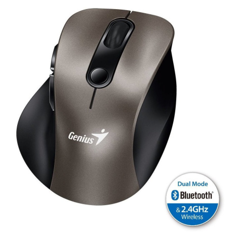 Genius Ergo 9000S, Myš, bezdrôtová, optická, 2400DPI, 6 tlačidiel, Bluetooth, 2.4GHz, USB, titán