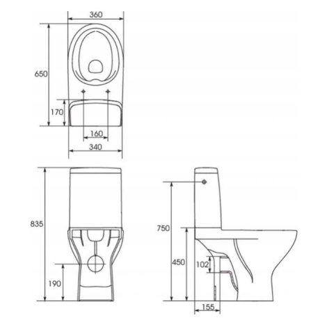 Cersanit Moduo 43 - WC kombi zadný odpad 3/5 CLEAN ON+WC sedátko duroplast SLIM, Biela, K116-036