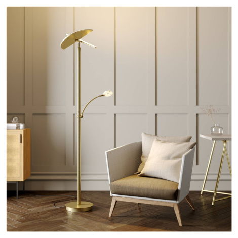 Lucande LED stojaca lampa Anniki, mosadz, nastaviteľná, stmievateľná