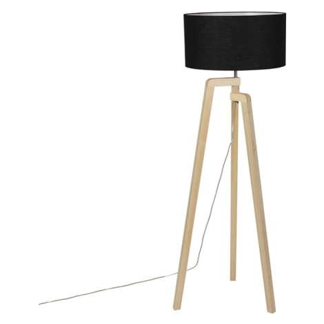 Moderná stojaca lampa drevo s čiernym tienidlom 45 cm - Puros QAZQA