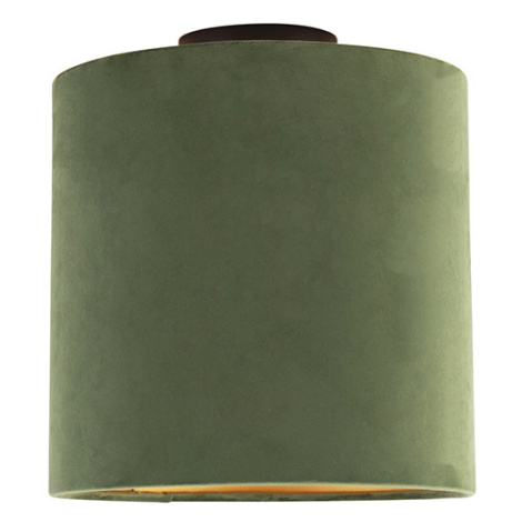 Stropné svietidlo s velúrovým odtieňom zelené so zlatým 25 cm - čierne Combi QAZQA