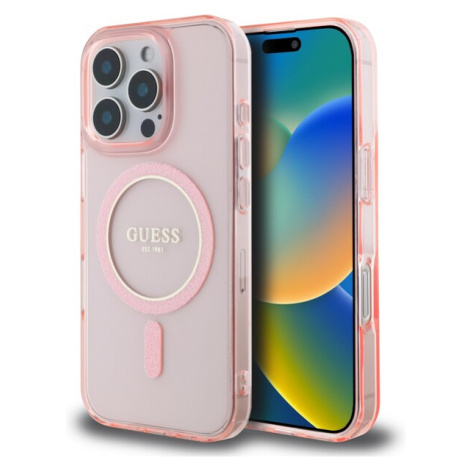 Guess IML Glitter Ring MagSafe Zadný Kryt pre iPhone 16 Pro Max Pink