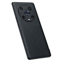 Huawei Honor Magic 4 Pro, silikónové puzdro, zadná strana z pravej kože, čierne