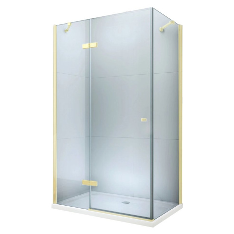 MEXEN/S - Roma sprchovací kút otvárací 110x100 cm, sklo transparent, zlatá + vanička 854-110-100