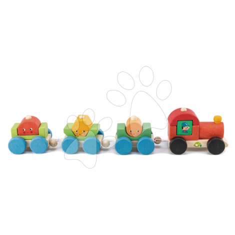 Drevený skladací vláčik Happy Train Tender Leaf Toys 14-dielna súprava s 3 vozňami a geometrický
