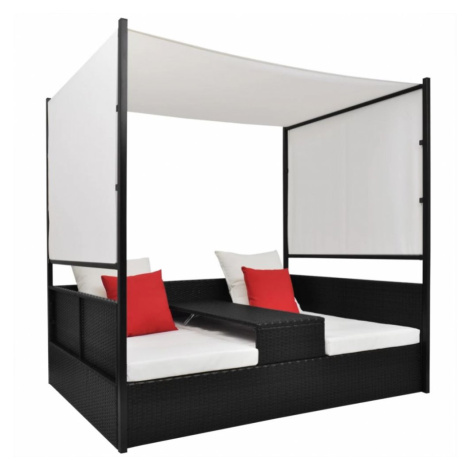 Ratanová posteľ s baldachýnom Čierna,Ratanová posteľ s baldachýnom Čierna vidaXL
