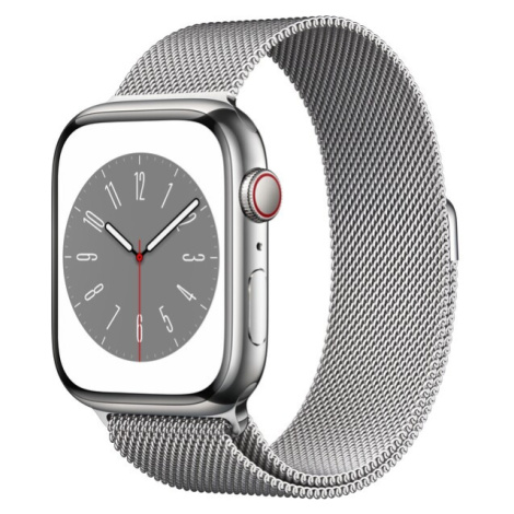 Apple Watch Series 8 Cellular 45mm strieborná oceľ so strieborným milánskym ťahom