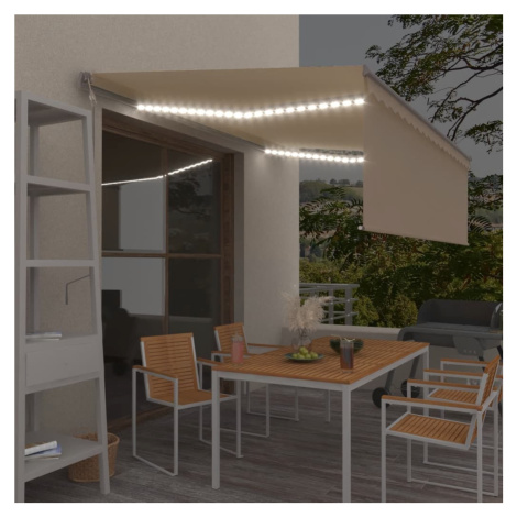 vidaXL Automatická markíza tienidlo&LED&senzor vetra 4,5x3 m krémová