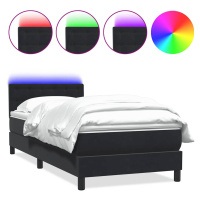 vidaXL Posteľný rám boxspring s matracom a LED čierny 90x220 cm zamat
