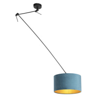 Závesná lampa s velúrovým odtieňom modrá so zlatým 35 cm - Blitz I čierna