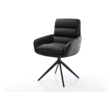 DELIFE Otočná jedálenská stolička Abelia-Flex s opierkami pravá koža čierna krížová podstava šir