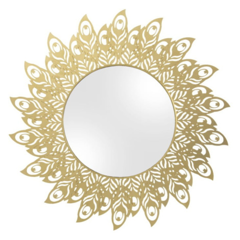 Nástenné zrkadlo s rámom v zlatej farbe PT LIVING Peacock Feathers, ø 60 cm