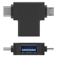 PremiumCord Adaptér USB A na USB 3.1 C a microUSB čierny