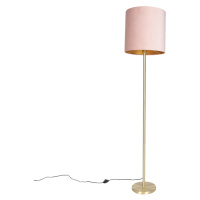 Romantická stojaca lampa mosadz s ružovým odtieňom 40 cm - Simplo