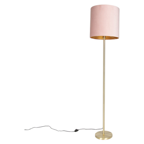 Romantická stojaca lampa mosadz s ružovým odtieňom 40 cm - Simplo QAZQA