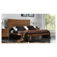 Estila Masívna manželská posteľ Varietty z hnedého dreva s obdĺžnikovým čelom s vyrezávaným deko