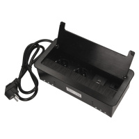 Nábytková zásuvka skrytá 2x230V + 2xUSB +2xRJ45 2mm oblá čierna - 1,5m kábel (ORNO)