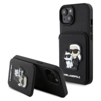 Karl Lagerfeld PU Saffiano Card Slot Stand Karl and Choupette Zadný Kryt pre iPhone 15 Black