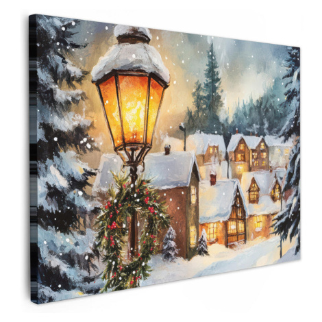 MuchoWow OBRAZ NA PLÁTNE Vianočná dedina - Domy - Sneh - Vianoce 40x30 cm
