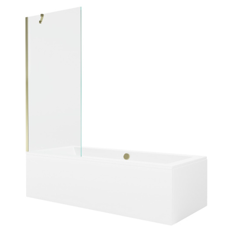 MEXEN/S - Cube obdĺžniková vaňa 180 x 80 cm s panelom + vaňová zástena 80 cm, transparent, zlatá