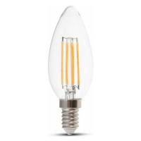 Žiarovka sviečková LED Filament E14 6W, 3000K, 600lm,  VT-2127 (V-TAC)