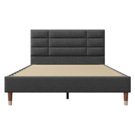 Modfu ČALÚNENÁ posteľ z masívneho dreva 140x200 cm sivá s roštom, matracom a úložným priestorom 