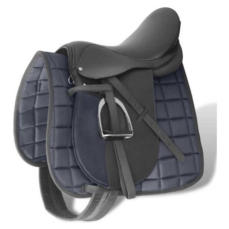 vidaXL Čierna sedlo sada pre jazdu na koni 16" reálna koža 14 cm 5-v-1