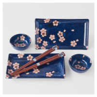 6-dielny set modrého keramického riadu na sushi MIJ Sakura