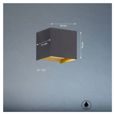 Vonkajšie nástenné svietidlo Thore LED, čierna/zlatá farba, šírka 11 cm