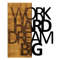 Nástenná drevená dekorácia WORK DREAM hnedá/čierna