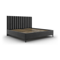 Tmavosivá čalúnená dvojlôžková posteľ s úložným priestorom s roštom 200x200 cm Casey – Mazzini B