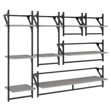 vidaXL 6-dielna sĂşpr. nĂˇstennĂ˝ch polĂ­c s tyÄŤami sivĂˇ sonoma kom. drevo