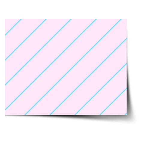 Plagát Modré pruhy na ružovej - 90x60 cm