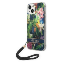 Plastové puzdro Guess na Apple iPhone 14 GUOHCP14SHFLSB Flower Cord modré