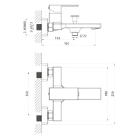 SAPHO - CUBEMIX nástenná vaňová batéria, chróm CM010