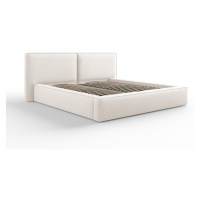 Béžová čalúnená dvojlôžková posteľ s úložným priestorom a roštom 180x200 cm Arendal – Cosmopolit
