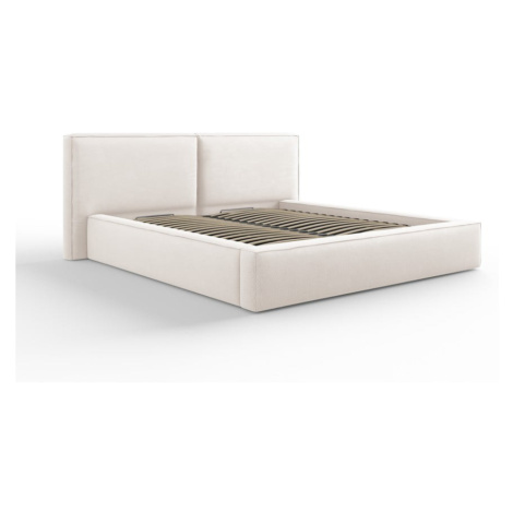 Béžová čalúnená dvojlôžková posteľ s úložným priestorom a roštom 180x200 cm Arendal – Cosmopolit Cosmopolitan design