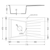 Mexen Cesar, 1-komorový granitový drez 775x470x190 mm a drezová batéria Aster, čierna škvrnitá, 