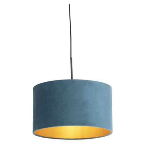 Závesná lampa s velúrovým odtieňom modrá so zlatou 35 cm - Combi QAZQA