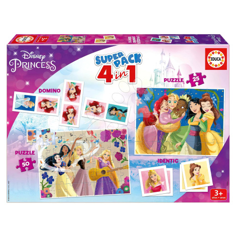 Superpack 4v1 Disney Princess Educa domino pexeso a puzzle s 25 a 50 dielikmi